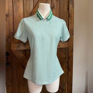 NWT Women’s Addison Bay Par Polo Top Palm Stripes Sz S Green White 1/4 Zip Golf